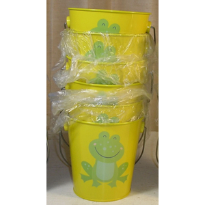 6 Party Favor Tin Pales/Buckets, 4” dia x 4 ¼” H, Frogs, Toadstools