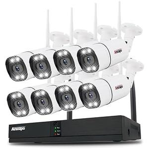 8 Channel Security Camera System Wireless with Two-Way Audio/AI Face/Motion Detection/Color Night Vision, 8X 3MP WiFi Surveillance Cameras Indoor Outdoor, H.265+ 8CH WiFi NVR, NO Hard Drive