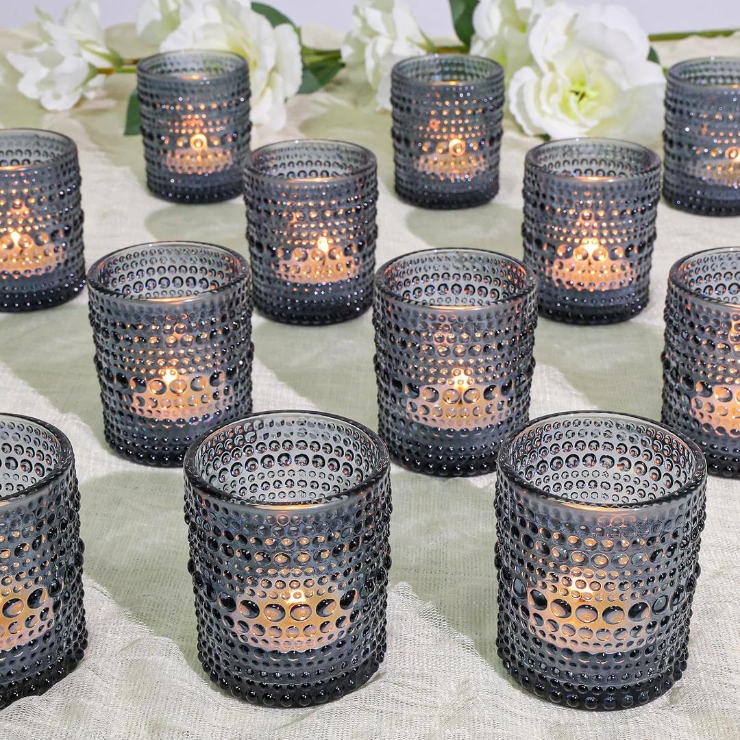 24 Pcs Votive Candle Holders, Dark Blue Glass Candle Holder Bulk for Table Centerpiece, Tea Lights Candle Holders for Wedding Shower, Party and Home Decor