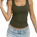 Womens Cotton Ribbed Tank Tops Basic Fitted Sleeveless Shirt y2k Slim Scoop Neck Top Cute Summer Going Out Tank (XL)