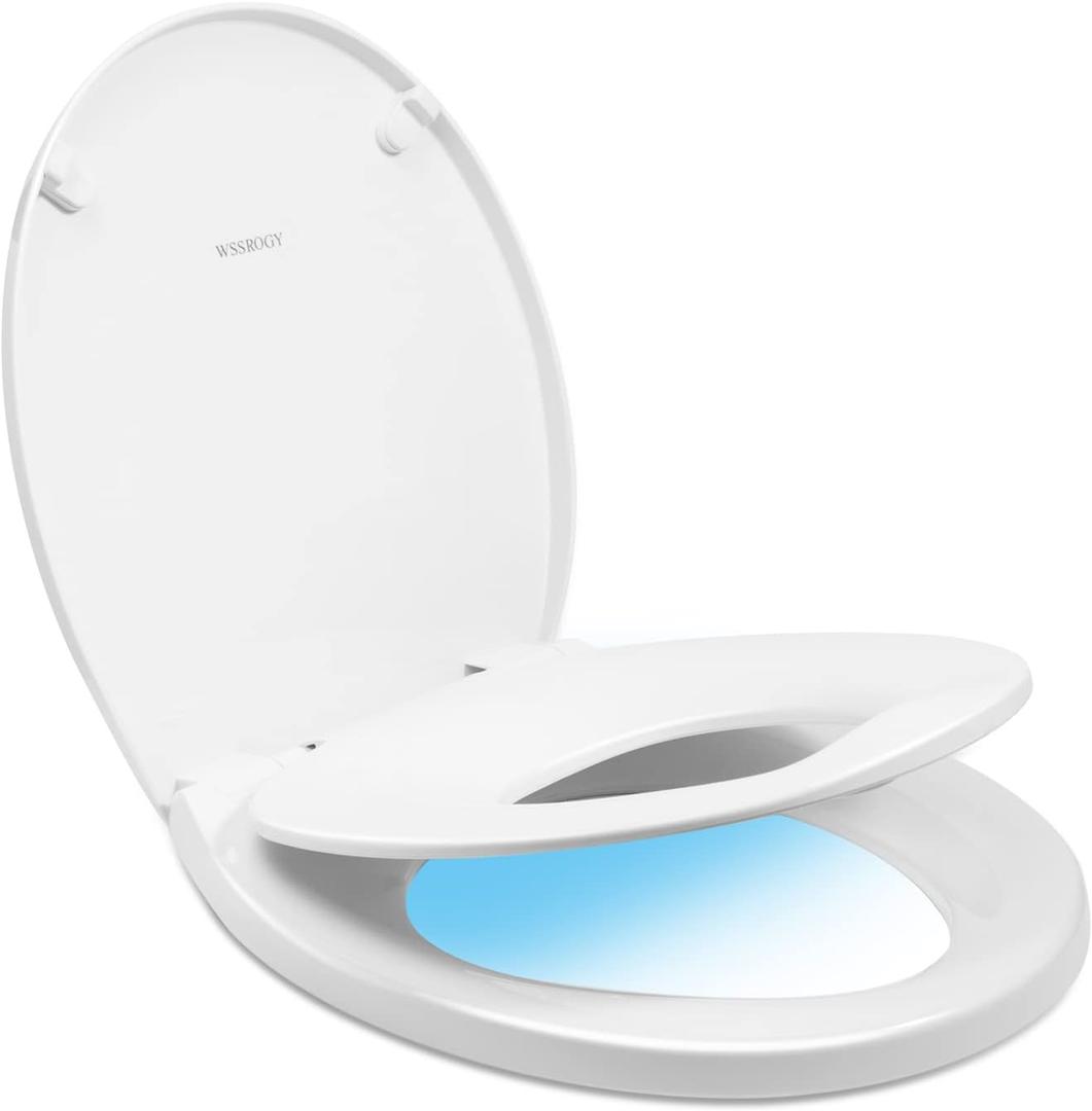 WSSROGY Round Toilet Seat with Slow Close Seat, Easy Clean, Plastic, White, Suitable Standard Round Toilet