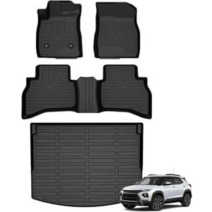 Floor Mats & Cargo Liner for Chevy Chevrolet Trailblazer AWD 2021-2026 (Cargo Tray in Upper Deck Position) All Weather Automotive TPE Anti-Slip Floor Liners Accessories (Car Mats+Trunk Mat) Black