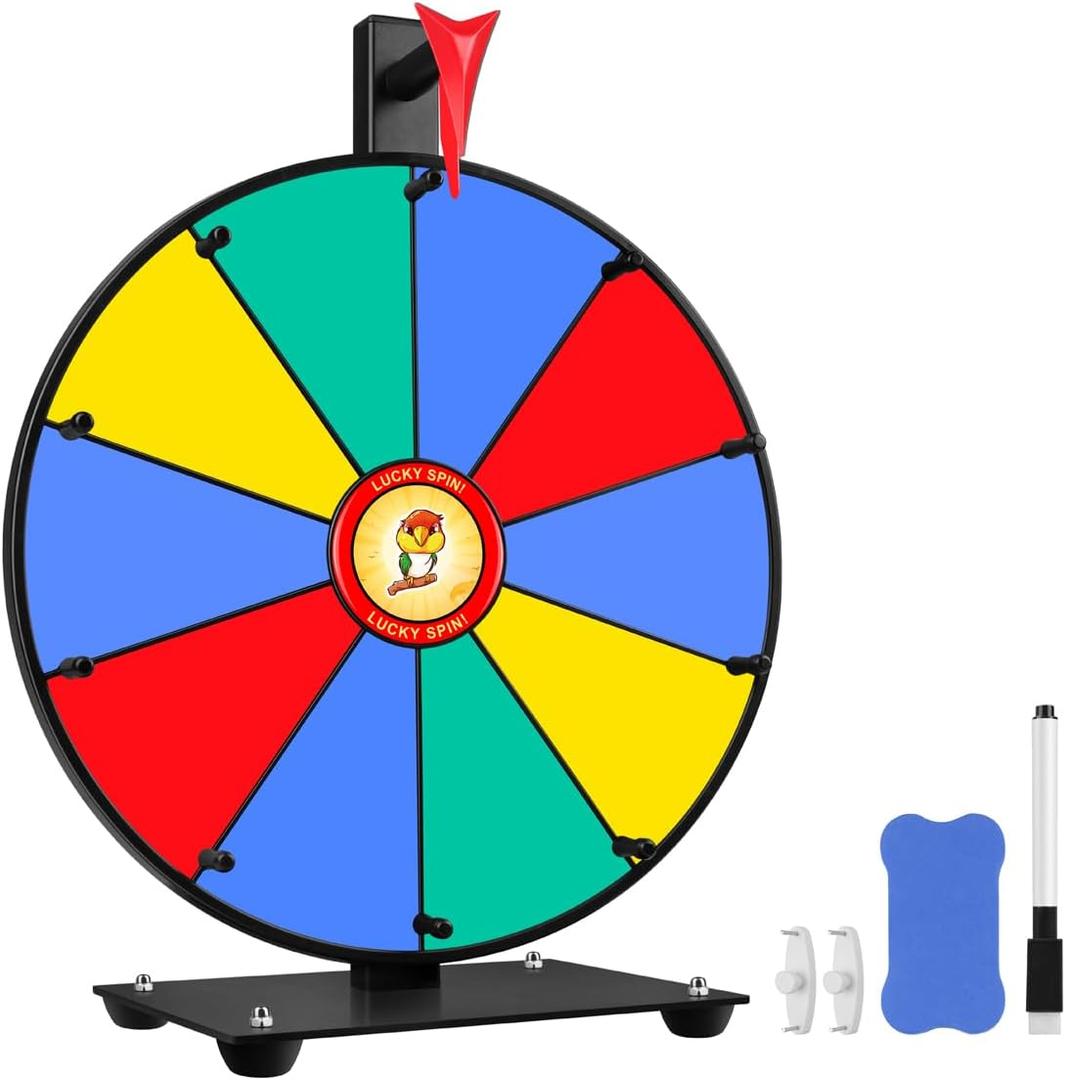 Prize Wheel Tabletop or Wall Mount Fortune Spin with Dry Erase Marker and Eraser for Engaging Home Parties, Trade Show, Carnival Events (12'' 10slots)