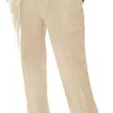 PASLTER Mens Casual Linen Pants Loose Fit Elastic Drawstring Waist Straight-Legs Summer Yoga Beach Long Pants (Beige)