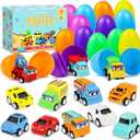 12PCS Pre Filled Easter Eggs Car Gifts for Kids with Pull-Back Cars, Trucks; Easter Basket Stuffers, Egg Hunt Supplies, Party Favors, Classroom Rewards; Multicolour, Unisex, 3+ Years