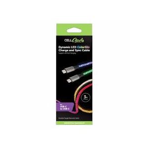 CELLCandy Dynamic LED ColorGlo USB-C Charge & Sync Cable, 3 ft