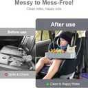 Car Seat Snack Tray for Toddlers - 3 Inch Cup Holder Fits Most Sippy Cups & Straw Bottles with Dip Well, Mess-Free Square Kids Travel Tray Road Trip Essentials, Grey