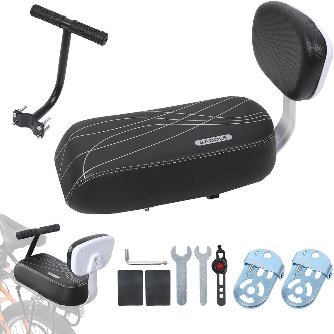 Kids Bike Seat Bike Rear Seat Cushion with Backrest Comfortable Bicycle Passenger Saddle with Handlebar, Child Bicycle Rear Seat Cushion Footrests,Back Seat for Over 5 Years Old Kids or Adults