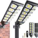 Solar Street Lights Outdoor Waterproof, IP66 15000LM 6500K Solar Flood Lights Dusk to Dawn Wide Angle Motion Sensor and Remote,Upgrade Fixing Rod (2 Pack)