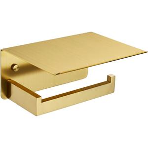 Angle Simple Toilet Paper Holder with Shelf, SUS304 Stainless Steel Bathroom Tissue Roll Holder for Wall, Brushed Dark Gold