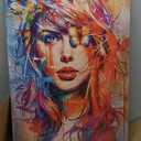 Colorful Woman Wall Art Abstract Graffiti Girl Paintings Female Portrait Poster Prints for Living Room Decor, 23.5x16 Inches