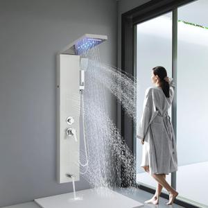 Shower Panel Wall Mount Shower Tower with Body Shower Jets LED Shower Head Rainfall Shower Panels System Stainless Steel Shower Faucet Set, Brushed Nickel