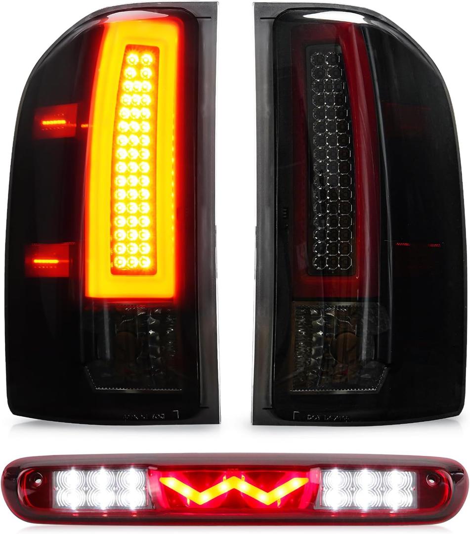 Tresound Tail Light + 3rd Third Brake Cargo Lamp for Chevy Silverado 1500 07-13, 2500HD & 3500HD 07-14, GMC Sierra 3500HD 08-14, High Mount Stop Light Rear LED Taillight, GM2800207 GM2801207