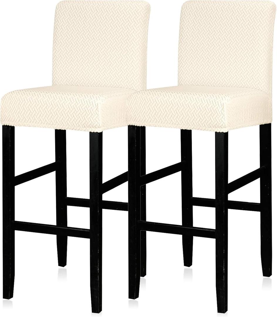Lellen Bar Stool Covers Set of 2,Stretch Washable Bar Stool Seat Cover,Removable Bar Chair Cover with Backs,Counter Height Bar Stool Chair Covers for Kitchen Dining Room Cafe, Twill T-shaped Cream, 2PCS