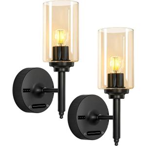 OUTON Battery Operated Wall Sconces Set of 2, Black Wireless Rechargeable Wall Lights with 8000mAh Detachable Battery, Remote Control, Touch Sensor, Dimmable LED Wall Sconce for Hallway Bedroom