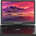 15.7" Portable DVD Player with 14.1" Large HD Screen, 6 Hrs Rechargeable Battery, FM Out, Sync TV, USB, SD Card and Multiple Disc Formats, Dual Speaker, Black