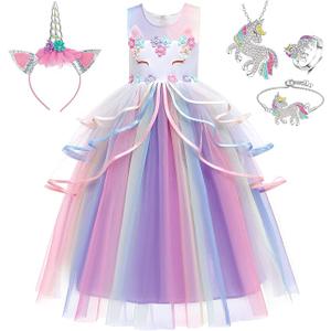 Unicorn Princess Dress Up Clothes for Little Girls – Costume, Jewelry and Headband
140