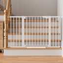 Cumbor 29.7"51.5" Extra Wide Baby Gate for Stairs, Pressure-Mounted Dog Gates for Doorways & Hallways, Auto-Close Walk-Through, No-Trip Design, Child Proof Safety, Dog/Pet Gate for Indoor Use, White