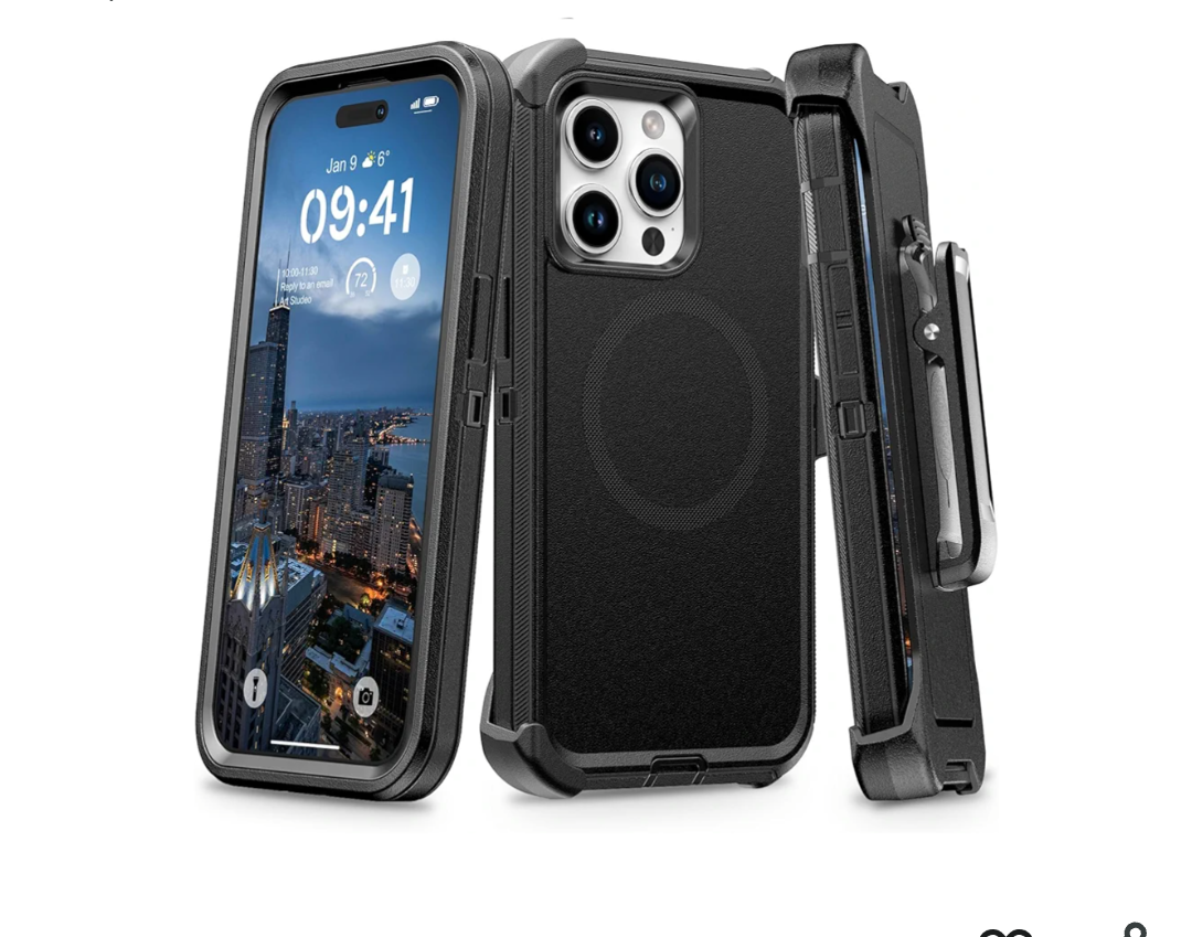 For iPhone 13 Pro & 14 Pro Case with Belt Clip Holster, Anti-Shock, Anti-Slip, Compatible with MagSafe, 3-Layer Drop Protection, Heavy Duty Magnetic Phone Case Cover 14 Pro, 6.1", Black