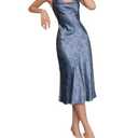 Floerns Women's Spaghetti Strap Cowl Neck Long Slip Satin Silk Midi Dress Blue Floral S