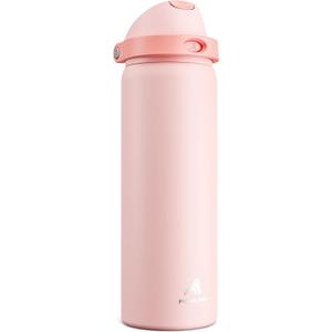 POWCAN 32 oz Insulated Water Bottle for Travel: 2-in-1 Lid with Push-Button Spout & Quick-Flip Straw, Leakproof, Keep Cold 24Hrs, Vacuum Stainless Steel for Travel, Trip, Hiking, Sport (Cotton Candy)