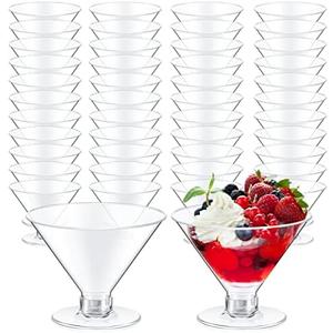 Yinkin 100 Pcs 5 oz Plastic Martini Glasses Disposable Clear Cocktail Dessert Parfait Glasses Unbreakable Mini Martini Cups for Wedding Party Bowl Wine Ice Cream (Stemless)
