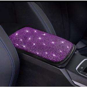 FUNOJOY Purple Car Accessories for Women Girls Diamond Rhinestone Car Armrest Cover Bling Car Center Console Cover Car Decor Women Gifts