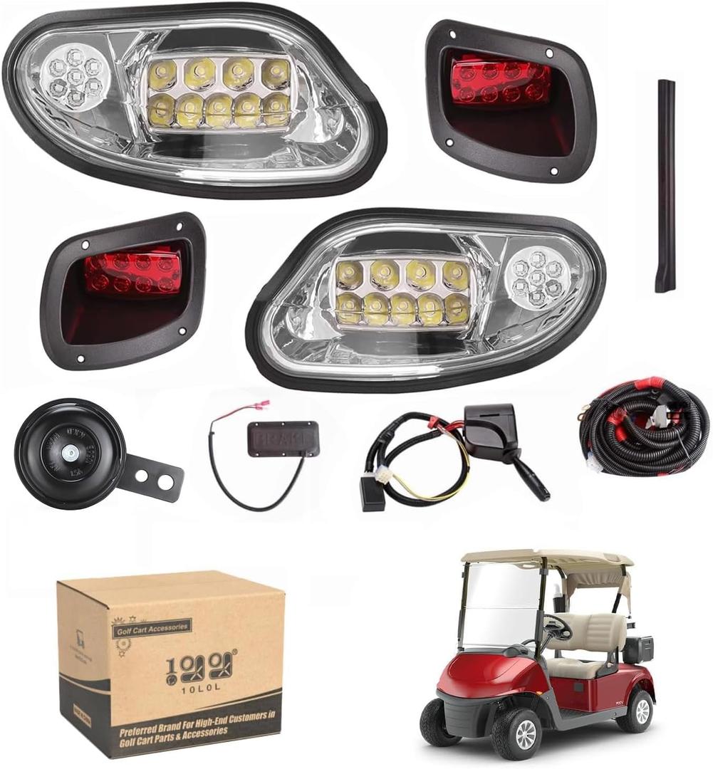 10L0L Golf Cart Headlight Kit for EZGO Freedom/t48 2014-up G&E, Headlight Taillight with Turn Signals Horn Brake Lights for 08-15 EZGO RXV Carts NOT FIT RXV II -Golf Cart Street Legal Light Kit