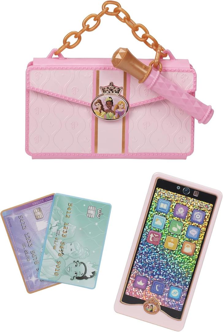 Disney Princess Style Collection Play Phone & Stylish Clutch Case with Mirror, Lip gloss for Girls, Realistic Sounds & Light