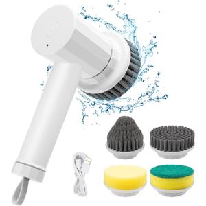 Electric Spin Scrubber Cordless Power Cleaning Brush Rechargeable Scrubber for Bathroom Tub Sink Kitchen Dishes Tile Window Floor Grout with 4 Replaceable Brush Heads, White