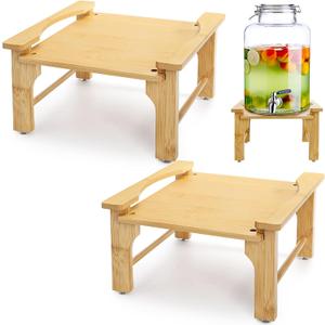Tebery 2 Pack Natural Bamboo Drink Beverage Dispenser Stand, Water Jugs Glass Water Pitcher Base Fits 6-8 Inches Diameter for Home, Parties, and Catering Events