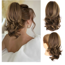 14 Inch Ponytail Extension - Clip in Ponytail Hair Extensions, Curly Wavy Pony Tails Hair Extensions, Synthetic Claw Clip Ponytail Extension for Women (Color: Chestnut Brown With Golden Highlights)