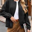 Tankaneo Womens Bomber Jackets Lightweight Zip Up Fashion Cute Jacquard Coats Fall Varsity Jacket (Black)