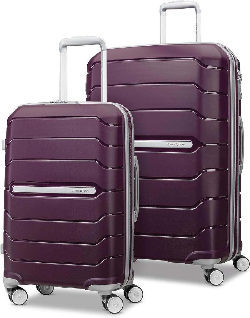 Samsonite Freeform 2-Piece Luggage Set - Carry-On & Large Checked Luggage with Dual Spinner Wheels - Durable Polypropylene Hardshell - TSA Lock, Airline-Approved - Expandable - Amethyst Purple