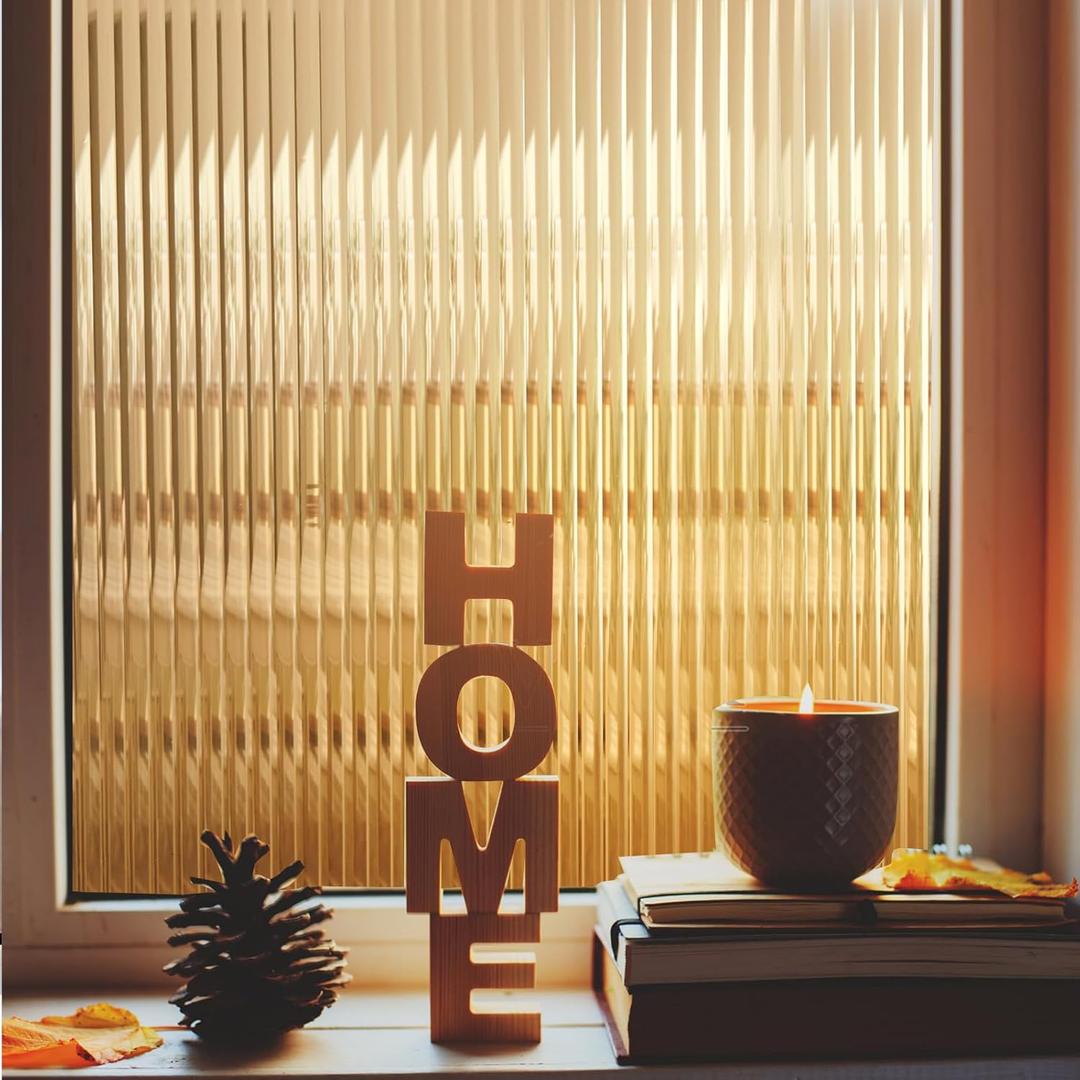 Windimiley Window Privacy Film 3D Reeded Glass Static Clings Fluted Frosted Decorative Window Stickers Winter Heat Control Sun Blocking Film Peel and Stick Adhesive Door Cover,17.5x78.7in,Umber