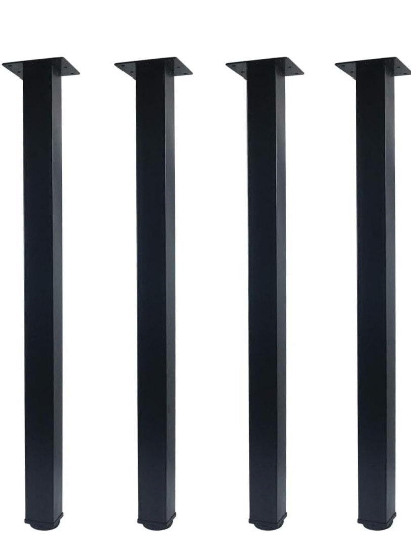 61 inch. Adjustable Metal Furniture Legs, Square Office Table Furniture Leg,  Set of 4 (Black)