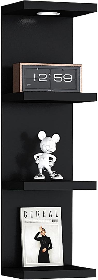 LitaEther Versatile 4 Tier Wall Shelf Unit, Black Lack Wall Shelf, Display Floating Shelf with LED Remote Control Light