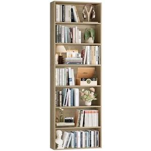 FACBOTALL 82" Tall Bookshelf, 7-Tier Open Shelves Bookcase, Freestanding Display Storage Shelves, Tall Bookcase Home Decor Furniture for Home Office, Living Room, Bedroom, Light Oak