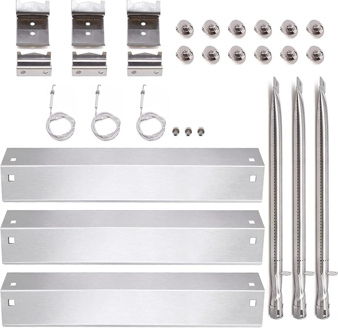 Grill Parts for Char-griller Replacement Parts, Chargriller 5050, 5650, 3001, 3072, 5072, 3030, 3008, 5252, 3000, 4000, King-griller 3008, 5252, Heat Plate, Burner Tubes, Ignitor, Hanger Brackets. (Stainless Steel with Igniters)