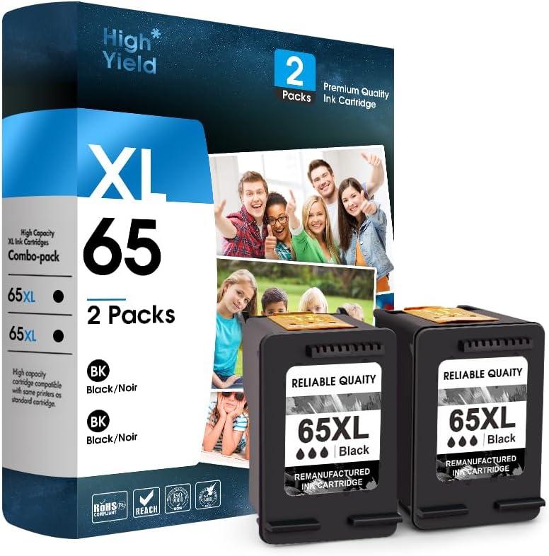 ESTON Black Ink 65XL Ink Cartridges Combo Pack Compatible for Ink 65 High Yield Work with Envy 5055 5000 5070 5052 5014, DeskJet 3772 3755 3722 3752 3700 2600 (2-Pack, 2 Black) (65XL-1)