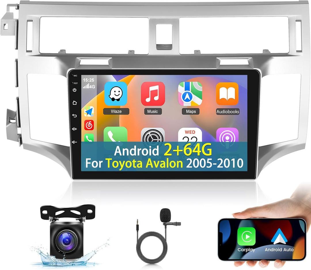 2+64G Android Car Stereo for Toyota Avalon 2005-2010 - Wireless Carplay and Android Auto - Car Radio with 9 inch Touch Screen/Multiple UI/WiFi/GPS/Mirror Link/SWC + AHD Backup Camera