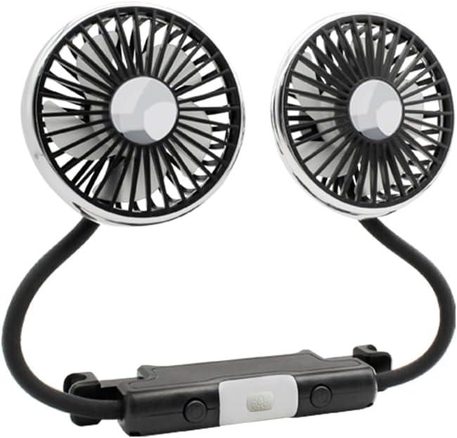 Dual Head USB Car Fan for Backseat - 360 Rotatable 3-Speed Cooling Fan, Strong Airflow & Quiet - Flexible Clip for Cars, Trucks, SUVs, Road Trips