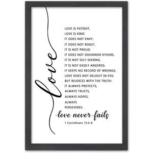 FZMHASLWW Love Is Patient Kind Wall Decor 16"11" Love Never Fails 1 Corinthians 13 Bible Verse Sign Wood Framed Wall Hanging Art (Black)