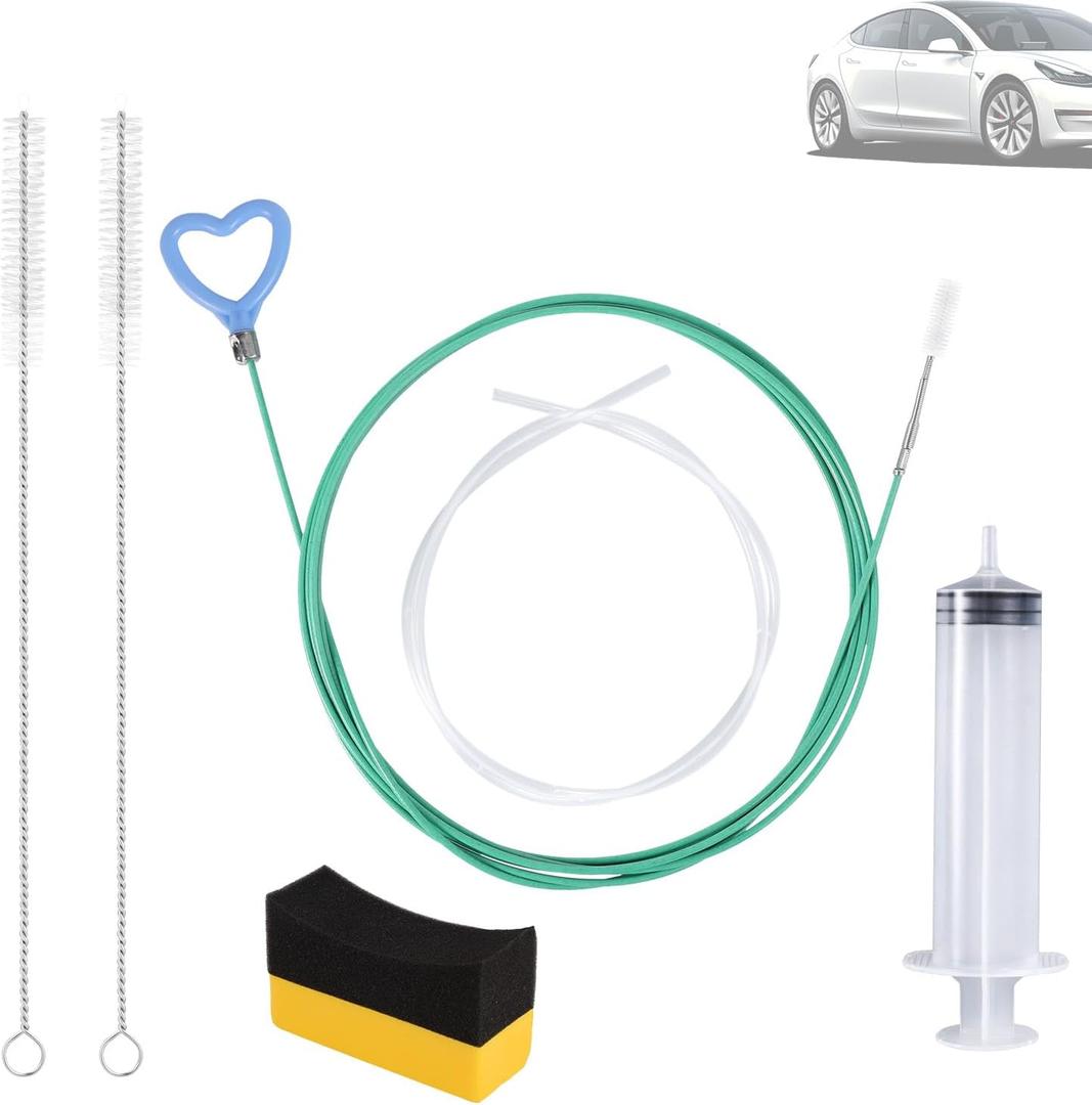 3 x BOXOB 6pcs Auto Sunroof Drain Cleaning Tool Kit, 5m/16.4ft Flexible Long Pipe Cleaner with 2 Clean Brushes 1 Syringe 1 Syringe Hose, Heart Handle Tube Brush for Car Sun Roof Windshield Wiper Hole