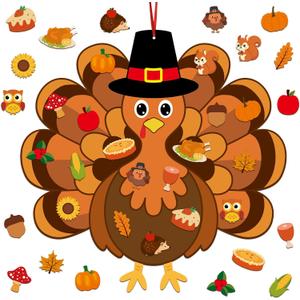 Large Fall Thanksgiving Felt Craft Kit for Kids DIY Turkey Felt Set with Detachable Fall Maple Leaves Squirrel Pine Cones Corns Classroom Craft for Kids