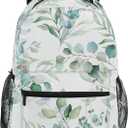 Miaoquhe Sage Green Leaves Backpacks for School Student, Watercolor Eucalyptus Leaf Laptop Backpacks for Kids Boys Girls, Floral Bookbags for Outdoors Travel Hiking Camping, 17.32x12.59x5.90 inch