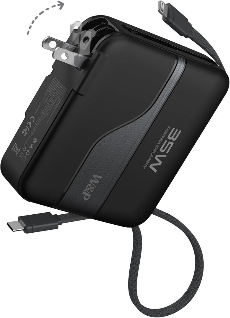 W&P Portable Charger Power Bank with Built in Cables & AC Wall Plug,35W Fast Charging,20000mAh External Battery Pack for iPhone 16/15/14/13/12 Pro, iPad, MacBook Air, Samsung (Travel Essential)