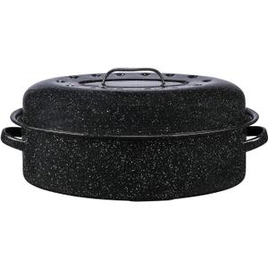 Granite Ware 18" Oval Roaster with Cover, Large Non-Stick Porcelain Enamel Roasting Pan, Even Heating, Dishwasher Safe, Durable Carbon Steel, Made in Mexico