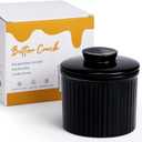 Large Butter Crock for Counter with Water Line, Butter Keeper, Ceramic French Butter Dish Holder for Fresh Spreadable Soft Butter (Black)