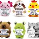 UNCLEM 6PCS Positive Crochet Animals Set Birthday Gift for Women Men Him Her Emotional Support Get Well Gift Potato Capybara Coffee Cat Chicken Axolotl Frog Desk Decor Friend Boyfriend, 6 Pcs